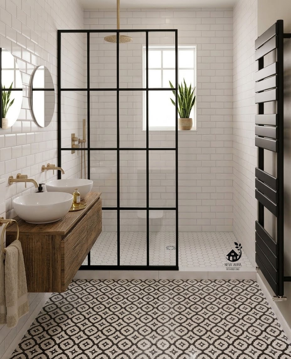Bathroom remodeling Rochester NY — freestanding tub with glass tile shower enclosure