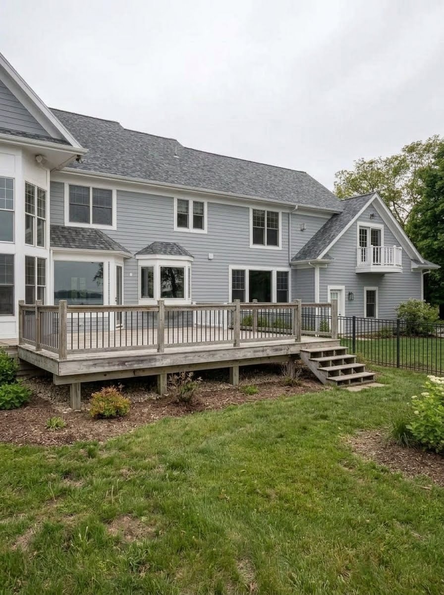Old weathered deck before rebuild — worn boards and aging structure Rochester NY